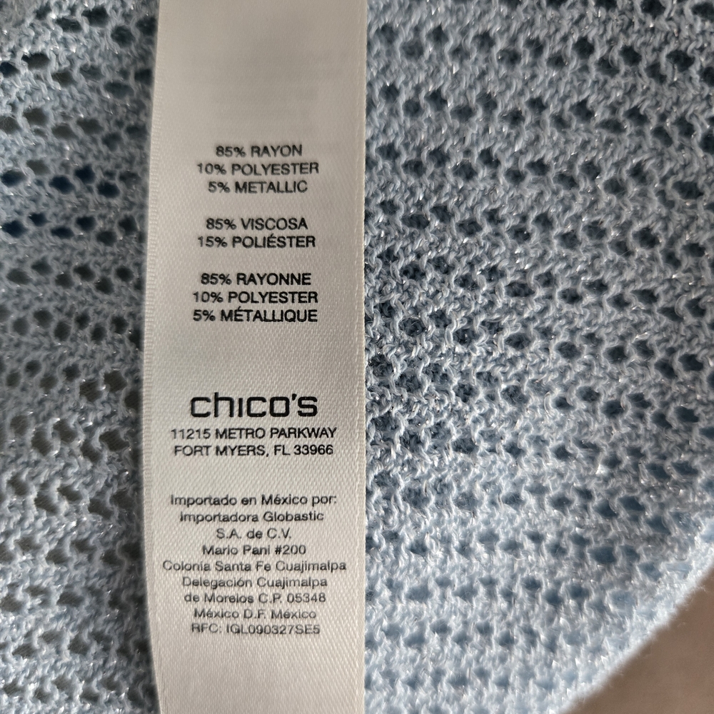 Chicos Travelers Light Blue, Slight Metallic Open-Front Cardigan-Size 3/ X Large - Picture 8 of 13
